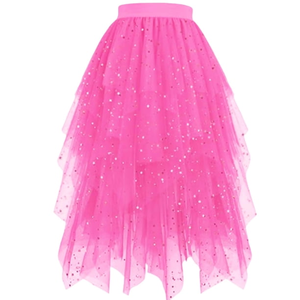 Faldas Largas para las Mujeres de Verano Estrella en Capas Torta Irregular Mitad de Longitud Malla Lentejuelas Falda, Fondo de la Primavera Casual