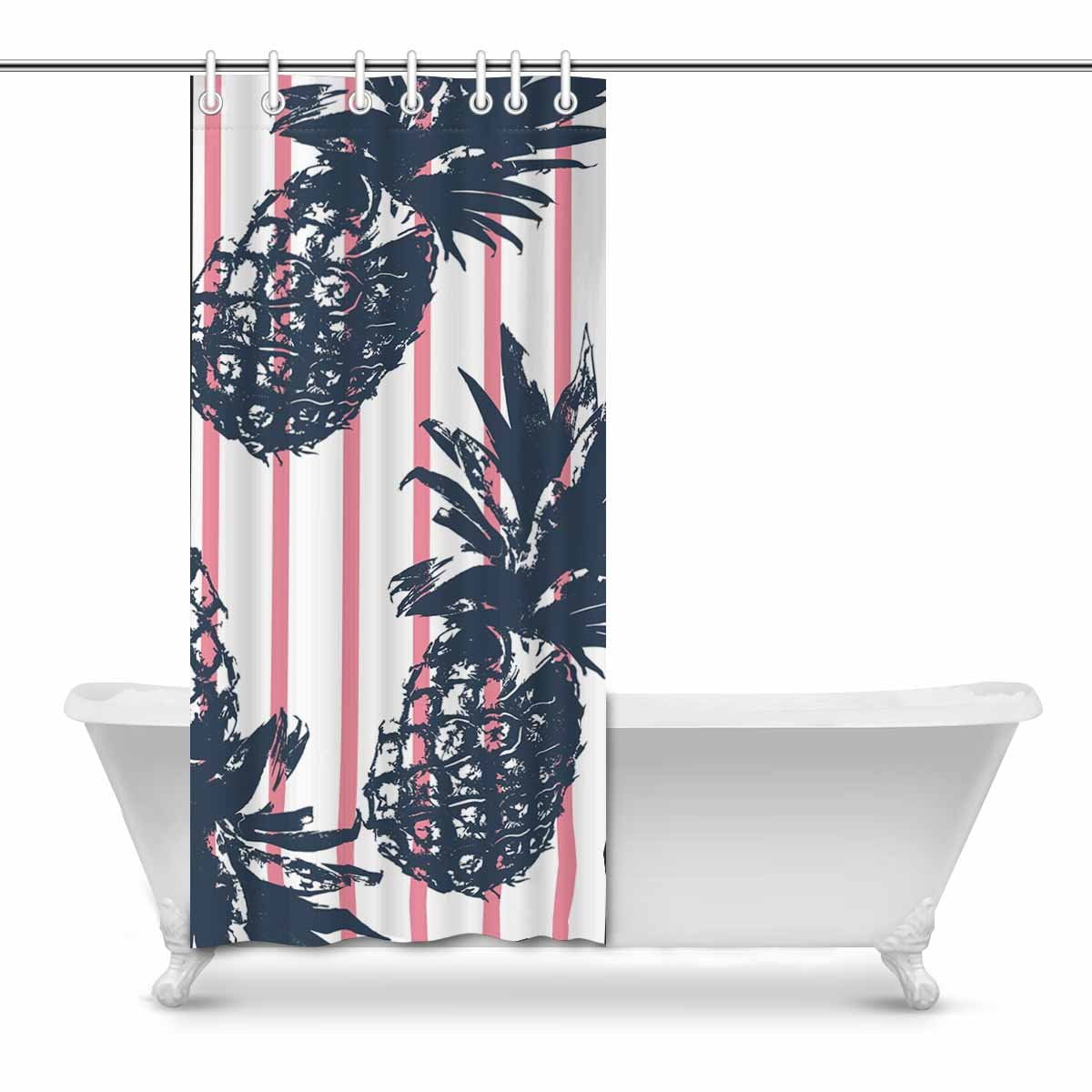 Pop Pineapple Pattern On Pink Stripes Shower Curtain Bathroom