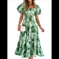 thumbnail image 3 of Vestido Midi Informal de Verano para Mujer, de Corta, Abullonado, con Cuello Cuadrado y Volantes Escalonados y Verde L, 3 of 7