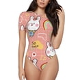 thumbnail image 2 of Uemuo Rabbit So Cute Pattern Women's One Piece Short Sleeve Swimsuit Rash Guard Surfing Modest Quick-drying Swimsuit Beach Essentials-X-Large, 2 of 9