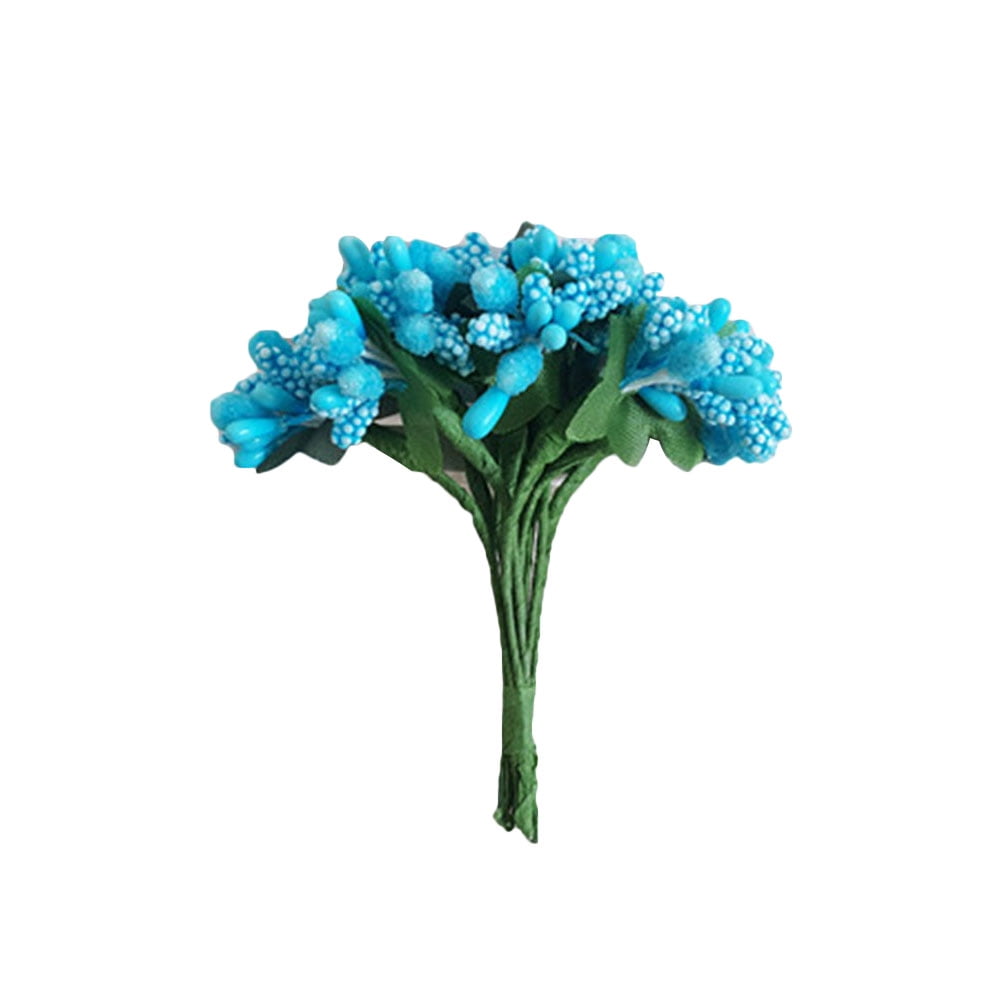 12pcs/bunch Mini Artificial Pip Berry Picks Fruit Flower Stamens for DIY Wedding Christmas Garland Box Scrapbooking Decoration (Blue)