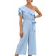 thumbnail image 1 of Gibobby Mono Ajustado de Verano Mujer Verano Casual Hombro inclinado Manga corta Volantes Cintura alta Pantalones largos Monos de pierna ancha Mamelucos(Aqua， L), 1 of 5