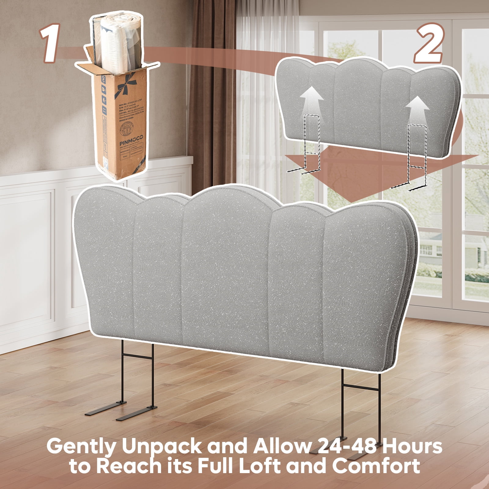 Pinmoco Chenille Upholstered Headboard for Full Bed, Height Adjustable Crown-Shaped Headboard, Starry Gray