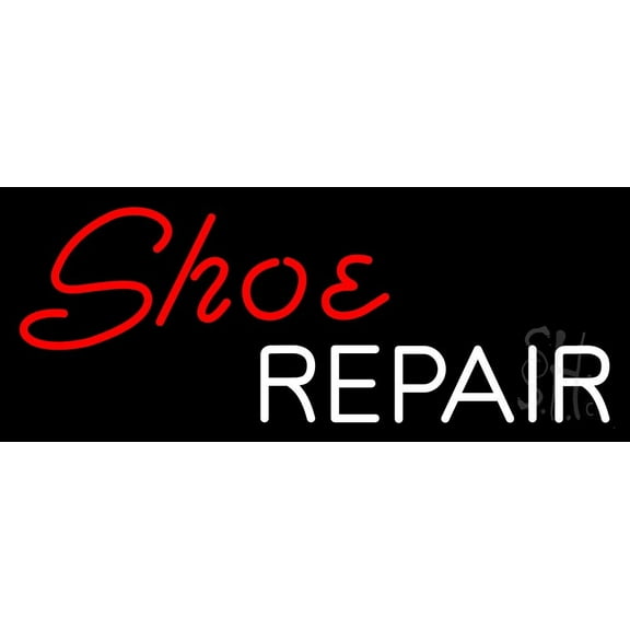 Red Shoe White Repair LED Neon Sign 10 x 24 - inches, Black Square Cut Acrylic Backing, with Dimmer - Bright and Premium built indoor LED Neon Sign for store interior Décor, Storefront.