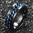thumbnail image 3 of Men's 8mm Black Tungsten Carbide Ring with Blue Rotatable Chain Inlaid Size 6-12, 3 of 4