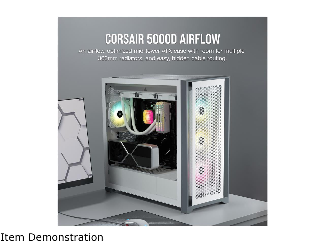 Corsair 5000D Airflow Tempered Glass Mid-Tower ATX PC Case, White,  CC-9011211-WW 