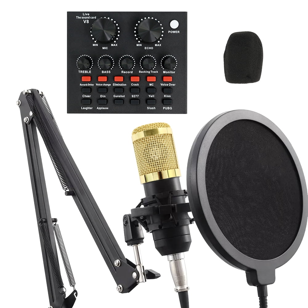 Podcast Microphone Equipment Bundle, Bm-800 Condenser Microphone with Voice Changer And V8 Sound Card, Streaming Podcasting , Complete Podcast Music Recording Equipment