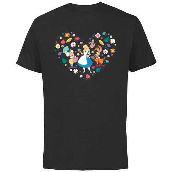 Disney Alice in Wonderland Tea Party Heart Valentine’s Day - Short Sleeve Cotton T-Shirt for Adults - Customized-Black