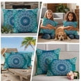 thumbnail image 4 of Teal Blue Boho Outdoor Pillow Covers 16x16 Set of 2,Waterproof Patio Throw Pillowcase Protectors,Retro White Rustic Flower Ethnic Pattern Decorative Pillow Shams Cushion Covers for Seat Bed Couch, 4 of 8