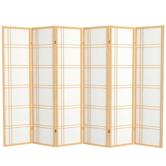 6 ft. Tall Double Cross Shoji Screen - Natural - 6 Panels