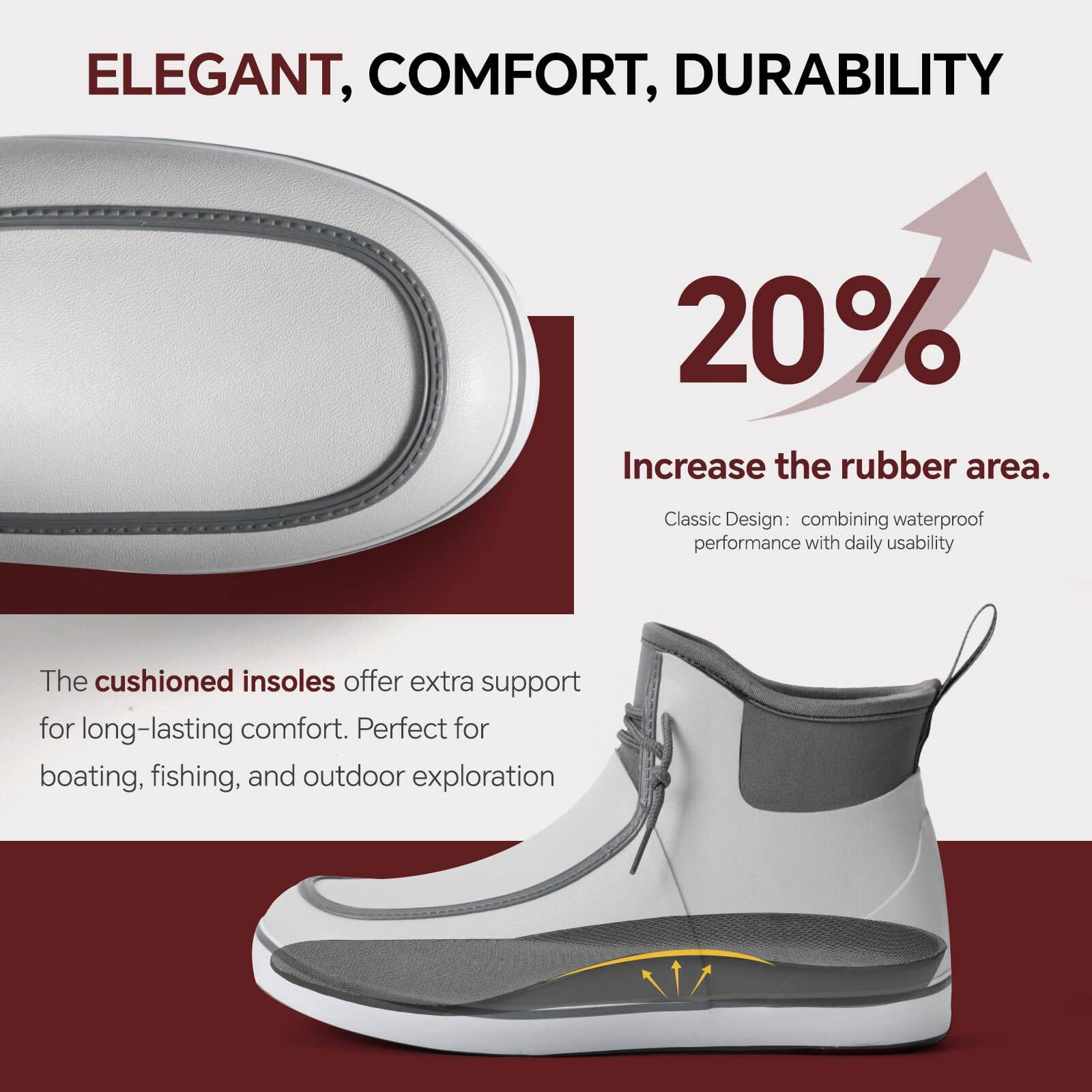 Deck Boots for Men Waterproof Rain Boots Durable Rubber Boots Comfortable Fishing Loafers Slip On Moc Toe Shoes Non Slip Boat Shoes for Fishing, Gardening, Daily, Working, Sailing