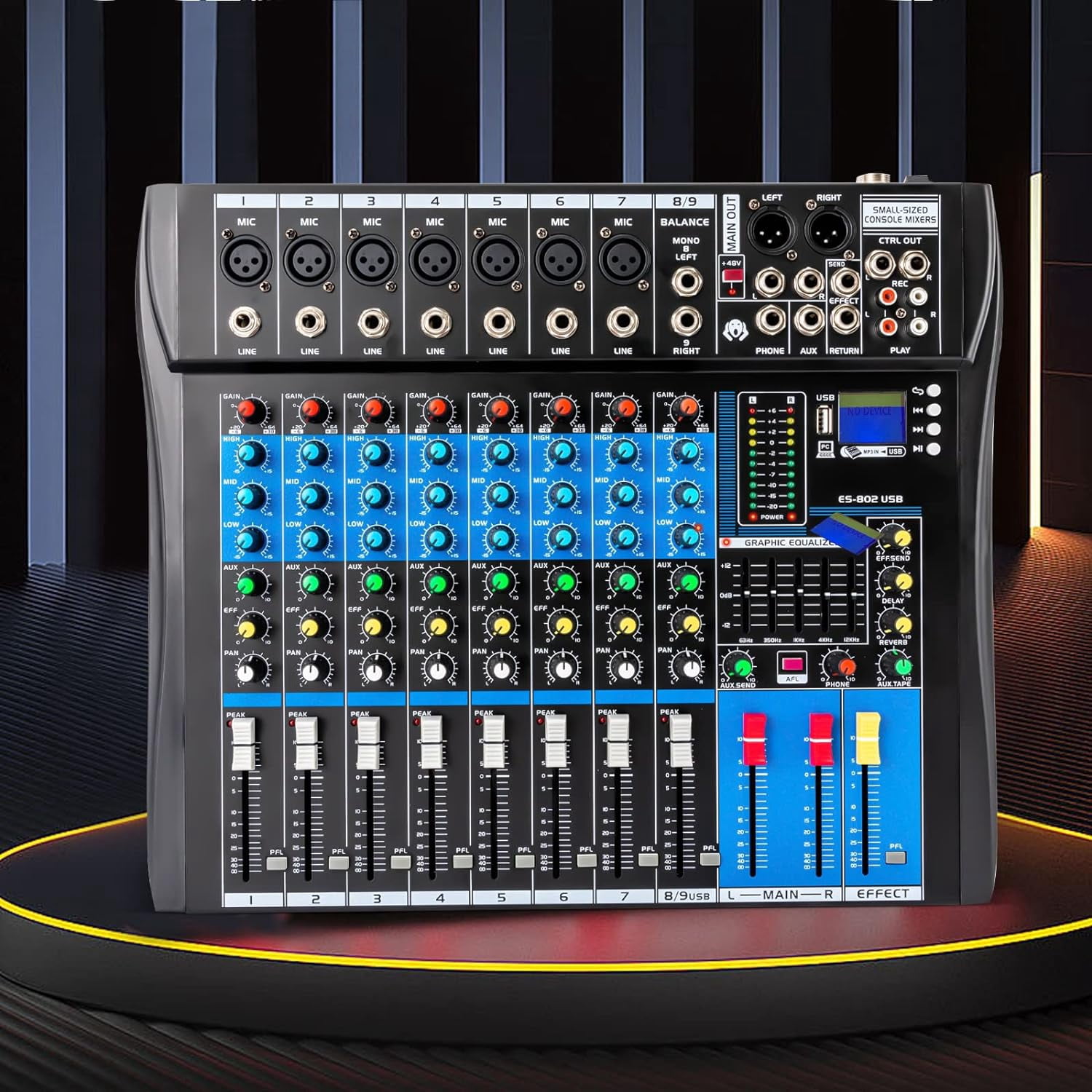 8 Channel Mixing Console Audio Mixer Bluetooth USB Audio Interface 48V Phantom Power Mixer Use for Stereo DJ Studio PC Recording Singing Webcast Party (8 Channel Mixer)
