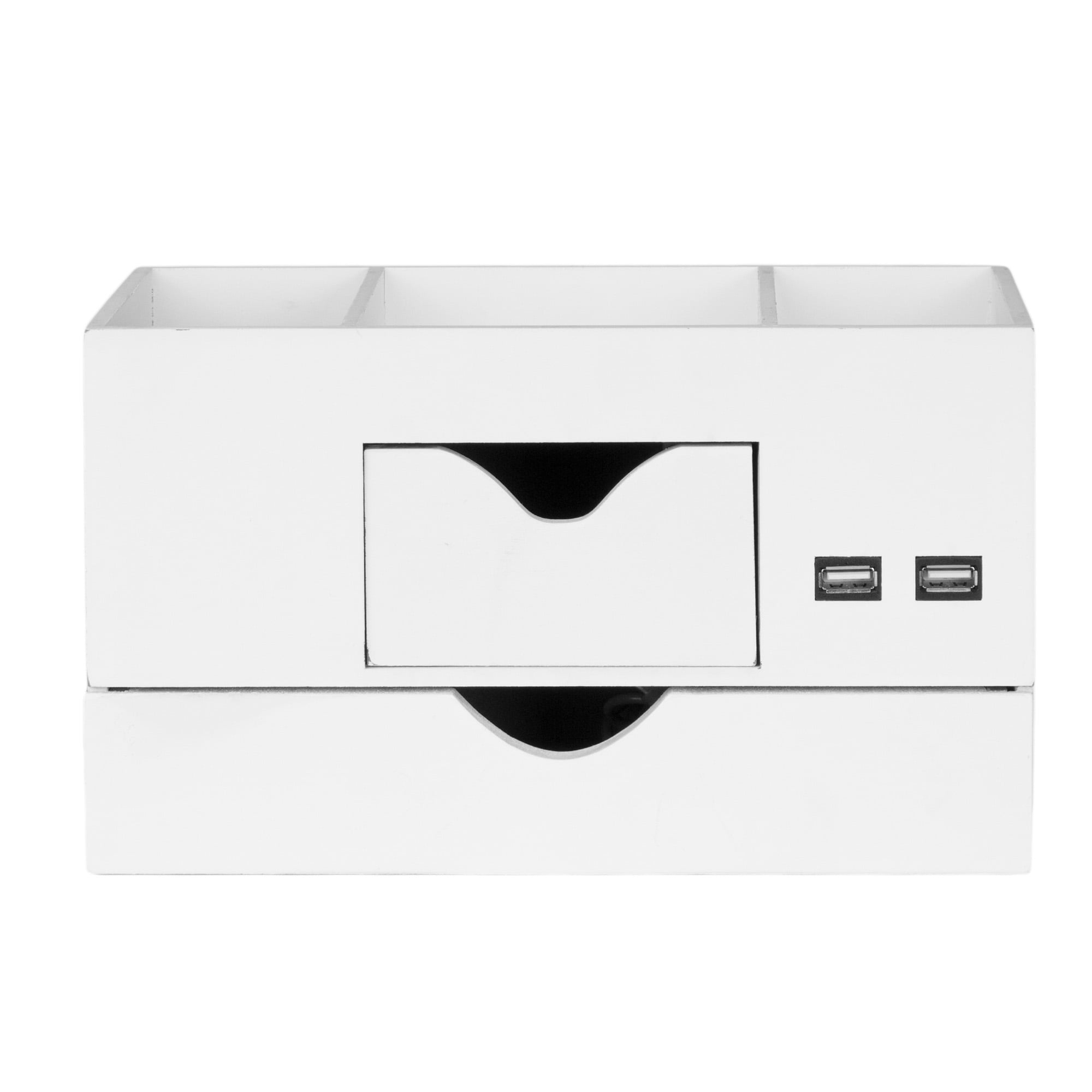 American Art Decor 3 Tier USB Multi-Functional Desk Organizer and Storage for Pens & Office Supplies - White, 5.75 H x 9.5 L x 4.5 D