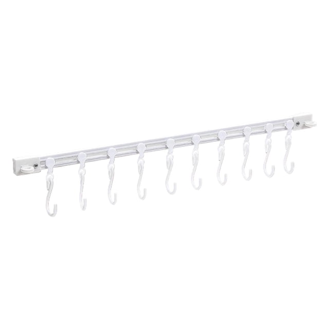 WHEANG Multifunctional Slide Rail Hook Key Hook Track Wall Mounted Kitchen Utensil Rack with 10 Hooks Hanging Pot Rack Hanger Adhesive Coat Hook Rail Multi Purpose Rail Hook for Kitc Multi-Color