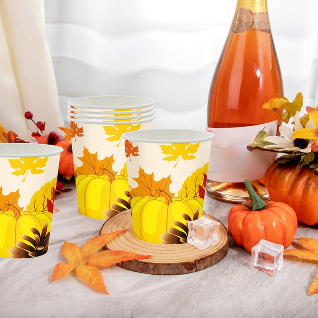 Thanksgiving Paper Plates Festive Fall Pumpkin And Maple Leaves Pattern Disposable Tableware For Fall Harvests Party