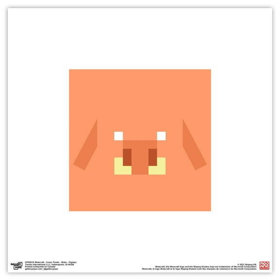 Gallery Pops Minecraft: Iconic Pixels - Mobs - Pigman Wall Art, Unframed Version, 12" x 12"