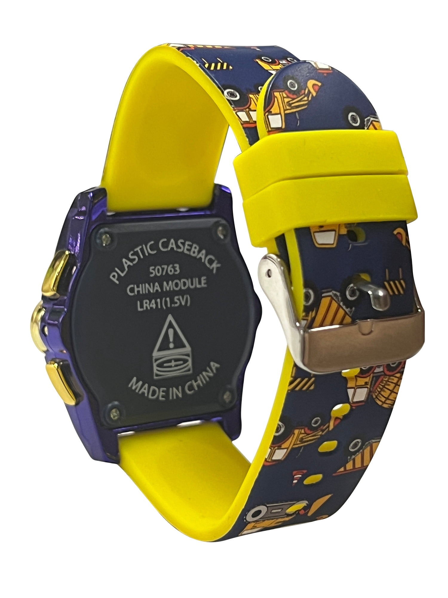 Wonder Nation Boys Rectangular 5-Function LCD Kids Construction Equipment Digital Wristwatch, Multi Color, Silicone Strap