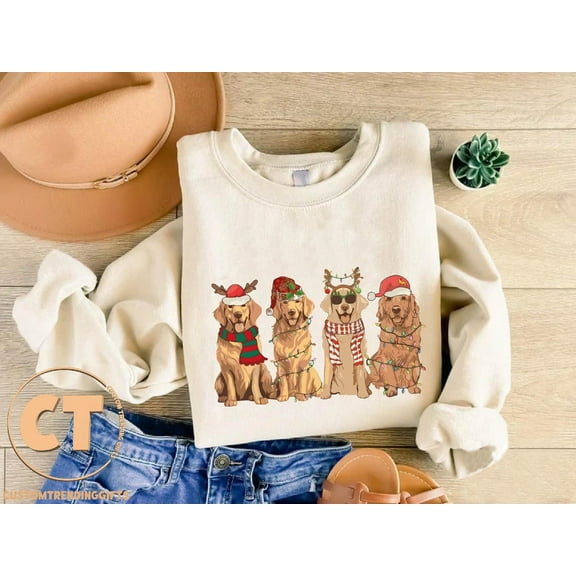 Dogs Winter Holiday Sweatshirt, Golden Retriever Mama Sweater, Golden Mom Sweatshirt, Winter Holiday Animals Crewneck, Winter Holiday Dog Lover Gift TSHIRT All Size S-5XL