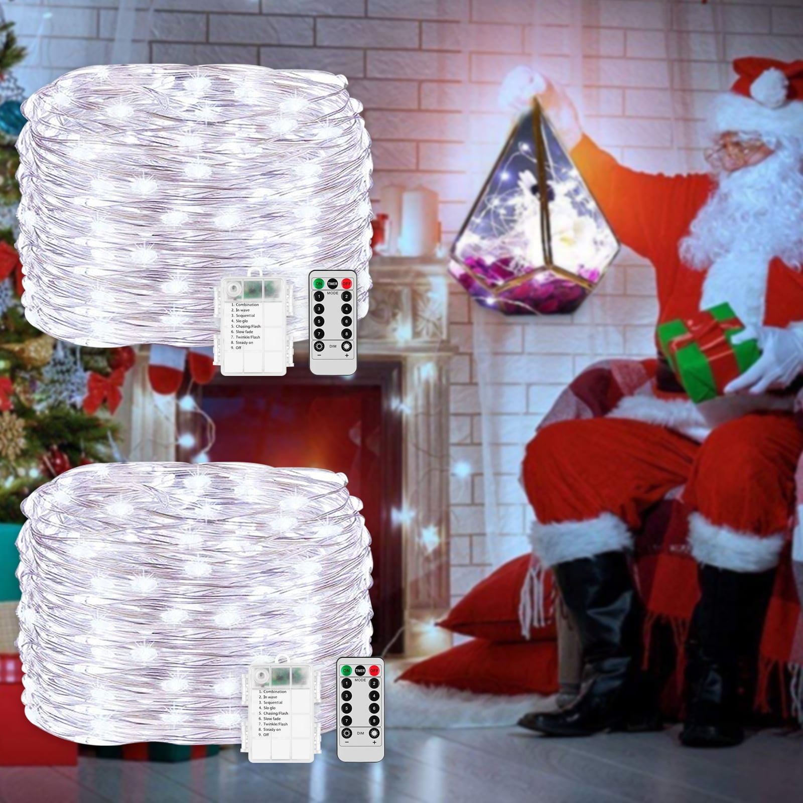 66 ft 200 LED Fairy Lights with Remote Timer, 2 Pack Battery Operated String Lights for Bedroom