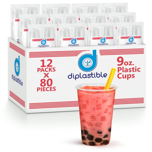 Diplastible Clear Plastic Cups Bulk - 960 pack 9 oz Clear Drinking Cups