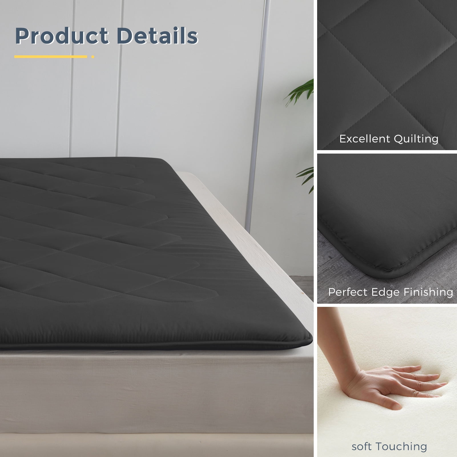 2.5 Inch Mattress Futon Roll Up Mattress,Camping Sleeping Pad Black - Full