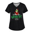 thumbnail image 1 of MIARHB Ropa de trabajo para mujer, tallas grandes, uniforme de trabajo con estampado navideño, camisetas de manga corta con cuello en V cruzado y estampado del Grinch, divertidas camisetas de trabajo, 1 of 4