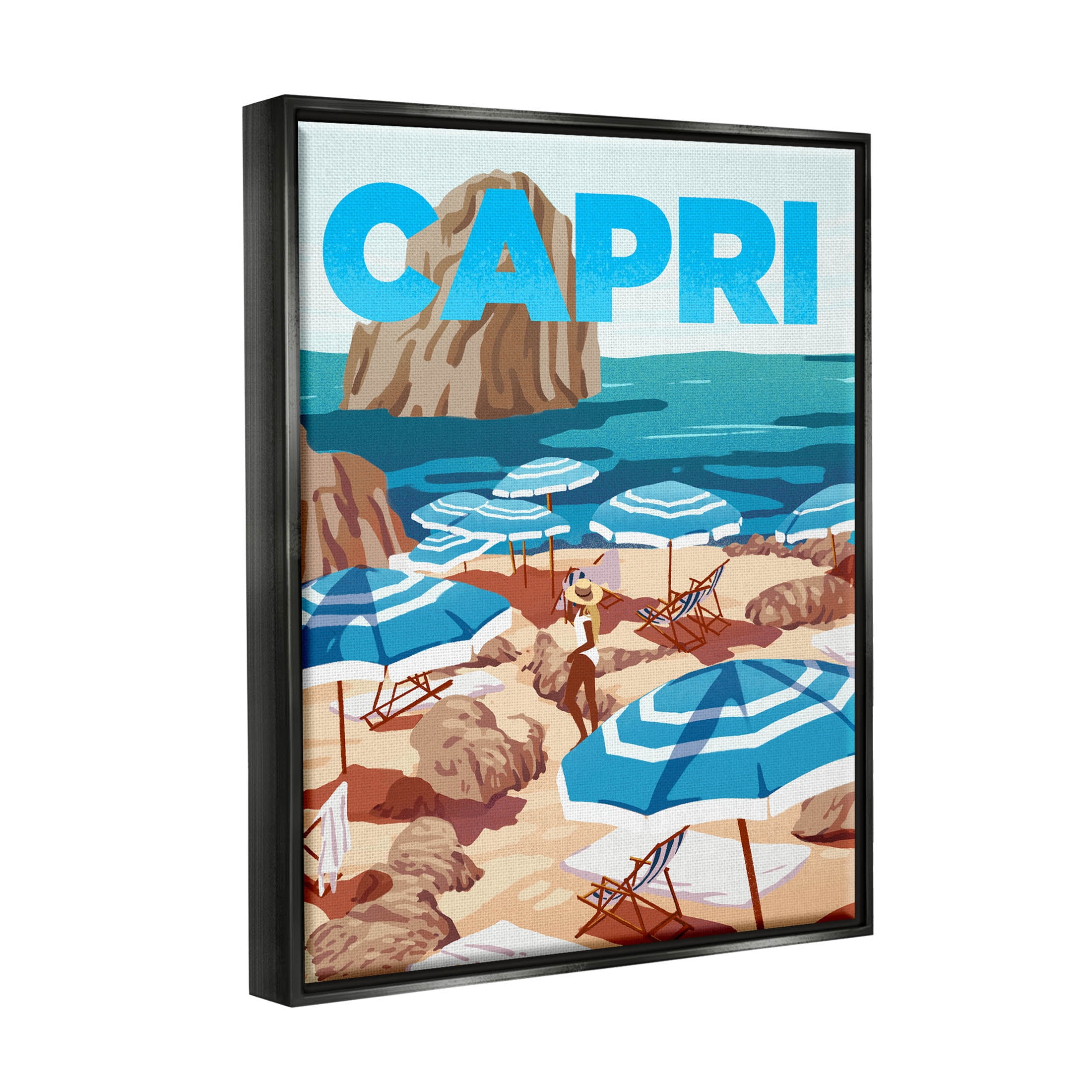 Stupell Industries Capri Italian Summer Beach Island Graphic Art Jet Black Floating Framed Canvas Print Wall Art, Design by Ziwei Li
