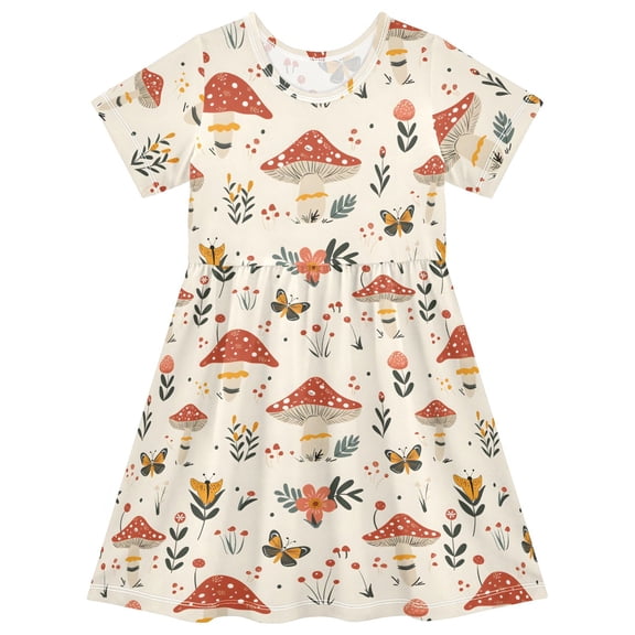 joogoo Cute Mushrooms Flowers Girls' Short Sleeve Dress Kids Dresses 5-6T