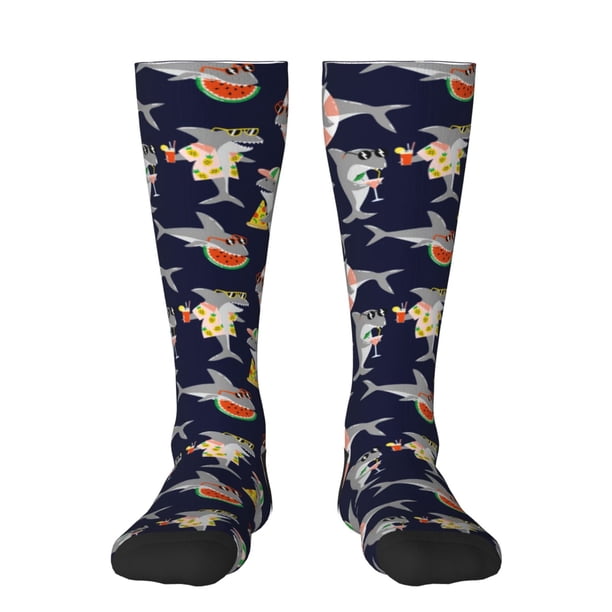 Fotbe Sharks In Sunglasses Calcetas Divertidas Estampadas para Hombre y Mujer, Calcetas de Algodón hasta la Rodilla para Caminar, Correr, Enfermería y Embarazo