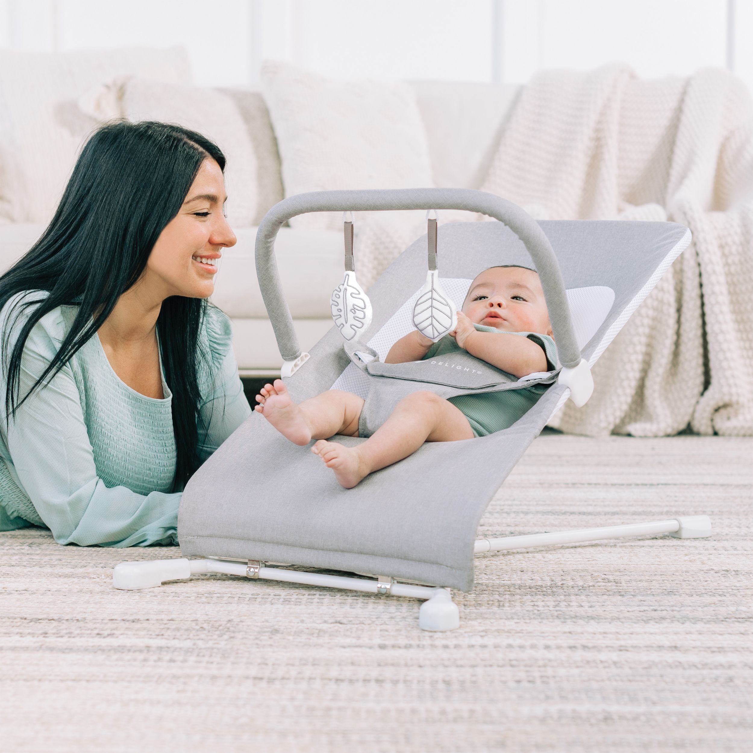 Baby Delight Highland Portable Baby Bouncer, 3-Position, Infants 0-6 Months, Pebble Grey (Unisex)