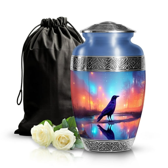 SABURIAL Crow Urn - Handmade Cremation Urn For Men Ash - Large Burial Urns For Male & Female Ashes - Unique Burial Urns For Human Ash - 10 Inch Large With Velvet Bag