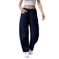 thumbnail image 4 of GILIGEGE Women's Barrel Leg Sweatpant Drawstring Elastic Waisted Wide Leg Pants Casual Cotton Palazzo Baggy Gym Trousers Drawstring Sweat Pants with Pockets Casual Loose Sweat Pants Lounge Pant, 4 of 8