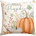 thumbnail image 1 of Funda de almohada decorativa con diseño de calabaza de Hello, 45,7 x 45,7 cm, con diseño de hojas de otoño, setas y cosecha de Acción de Gracias para sofá, 1 of 4