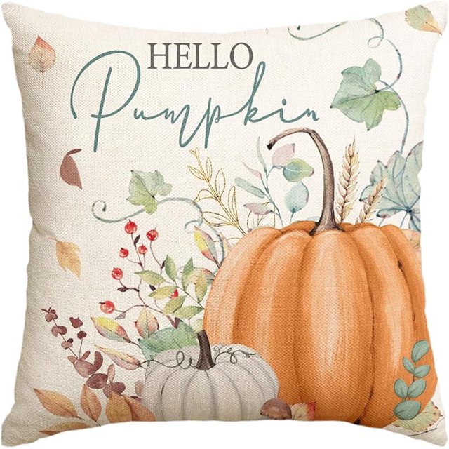 Funda de almohada decorativa con diseño de calabaza de Hello, 45,7 x 45,7 cm, con diseño de hojas de otoño, setas y cosecha de Acción de Gracias para sofá
