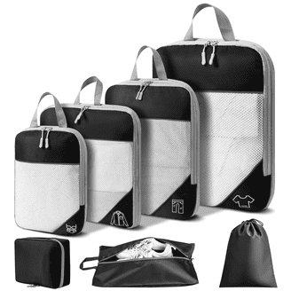 Set Di 6 Cubi Da Imballaggio Con Compressione - Organizer Da Viaggio Ultraleggero, Per Valigia E Zaino, Nero