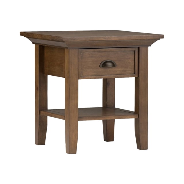 Simpli Home Redmond - table d'Appoint - Carrée - Brun Vieilli Rustique - base Brun Vieilli Rustique
