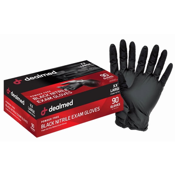 Dealmed Nitrile Exam Gloves, Black – 90 Count Disposable, Non-Irritating, Latex Free, Multi-Purpose for First Aid and Medical Facilities (2X-Large, Pack of 1)