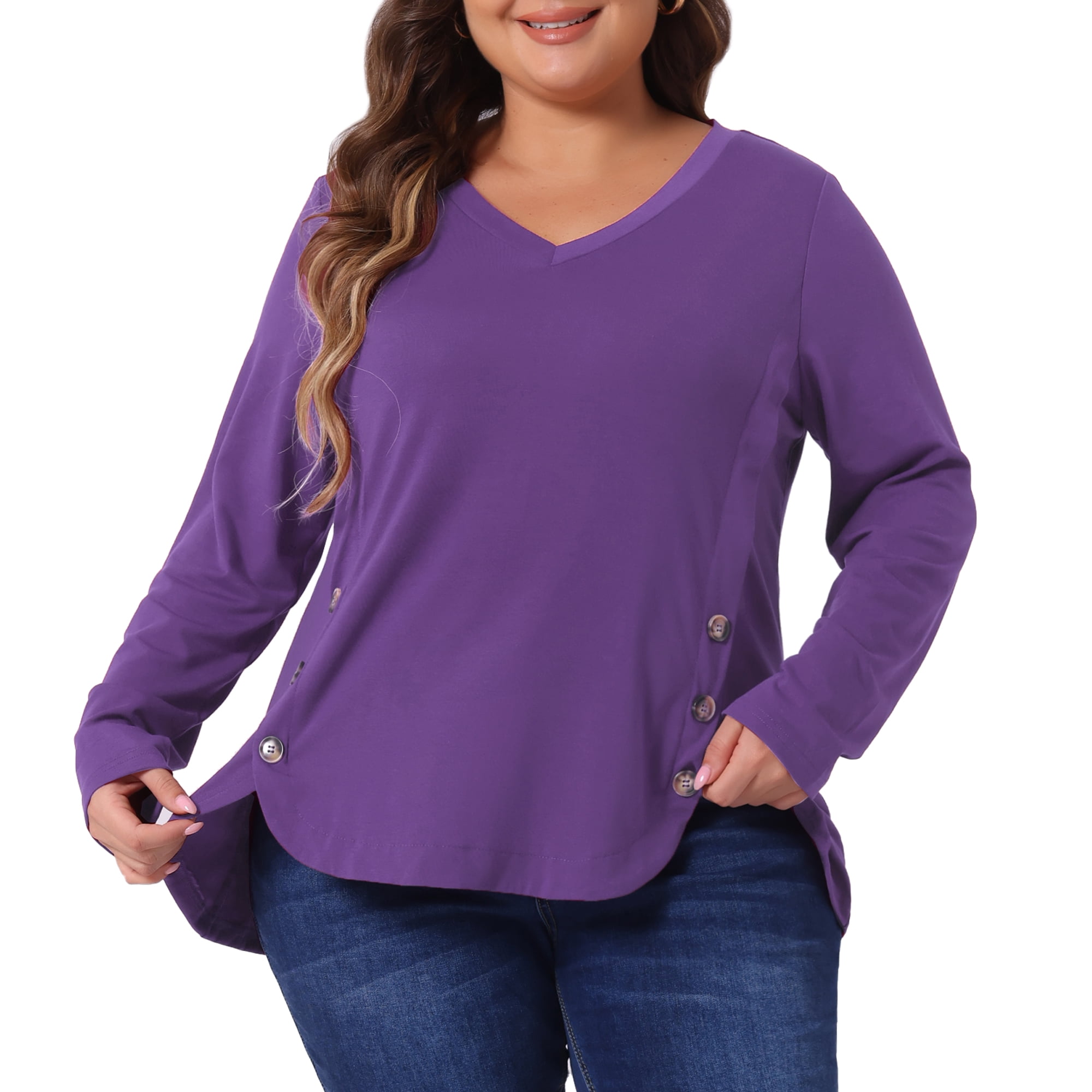 DARING DIVA Women's Plus Size Long Sleeve Button Side Swing Blouses 3X Dark Purple