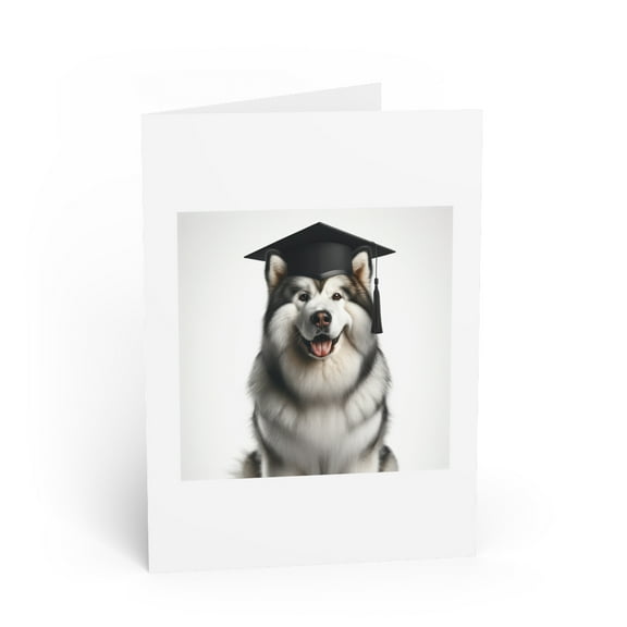 DistinctInk Greeting Card / Note Card - Alaskan Malamute Graduation - PACK of 3