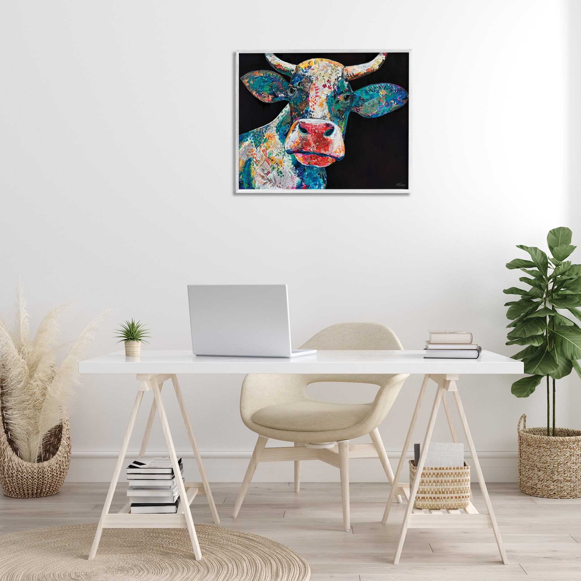 Stupell Industries Paisley Pattern Cow Animals & Insects Painting White Framed Art Print Wall Art, 30 x 24