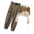 thumbnail image 1 of Sonducket Camisa de piezas para mujer, pantalones, conjunto de patrón de empalme, camisa chal, Retro, informal, ligero, portátil, ropa para conjuntos de ropa Albaricoque Caqui 3 Sonducket AP013495-03, 1 of 6