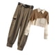 thumbnail image 1 of Minnieouse Camisa de piezas para mujer, pantalones, conjunto de patrón de empalme, camisa chal, Retro, informal, ligero, portátil, ropa para conjuntos de ropa Albaricoque Caqui 1 Minnieouse  AP013495-01, 1 of 6