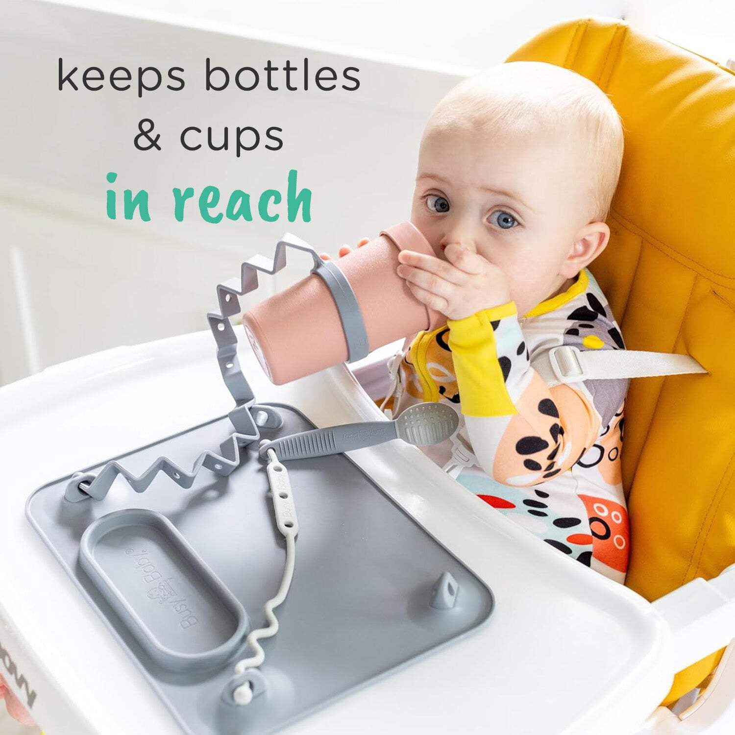 Busy Baby Food-Grade Silicone, BPA-Free Sippy Cup and Bottle Bungee Strap, Spearmint
