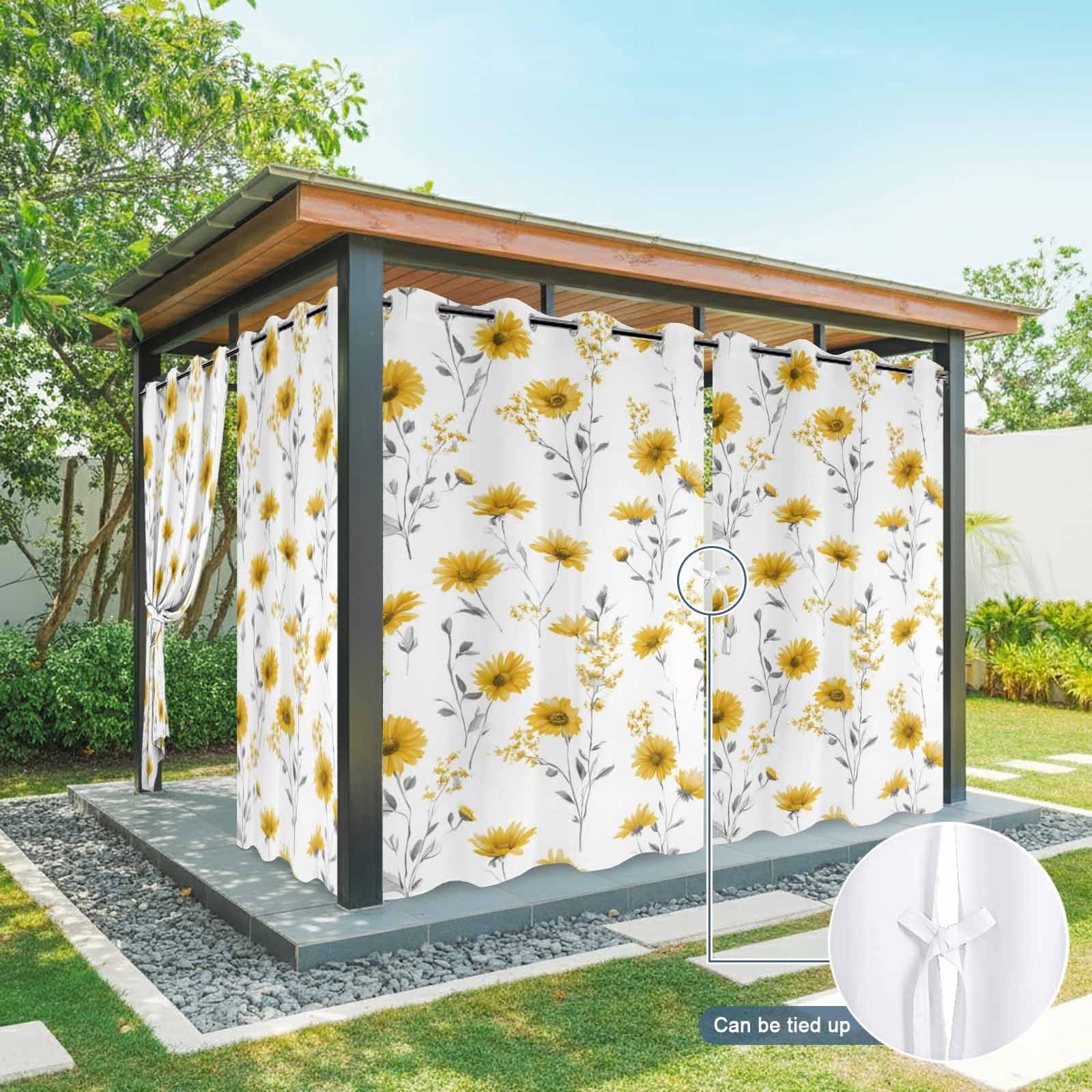 Sunflowers Outdoor Curtains 1 Panel Summer Country Yellow Floral Leaf Plant Waterproof Weatherproof Privacy Curtain Thermal Outside Drape for Porch Pergola Patio 54 x 108 Inch