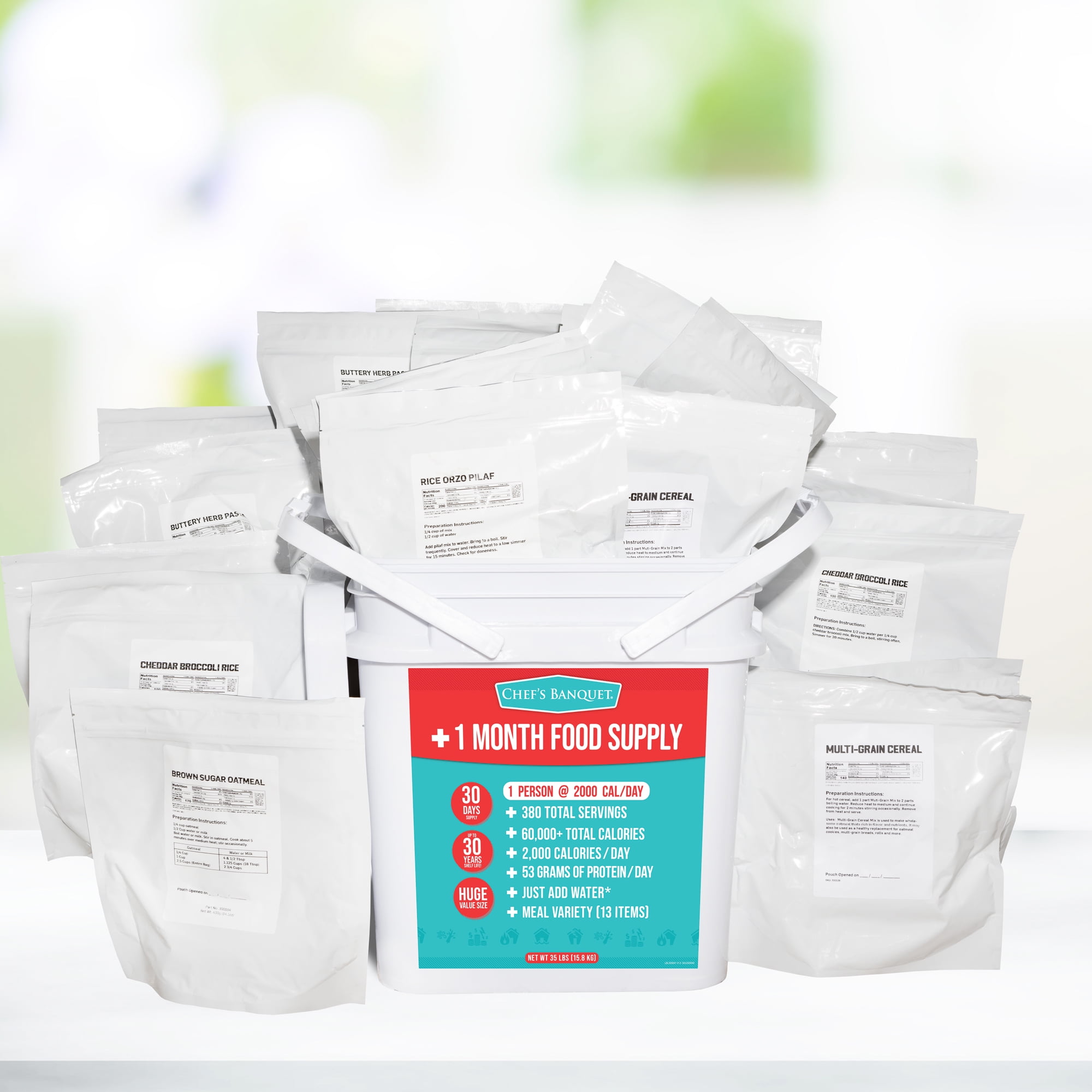 Chefs Banquet Colossal 1 Month (30 Day) Emergency Food Supply 10.5 Gallon Survival Food Kit - Food Net Dry Weight: 35 lb (15.8 kg)