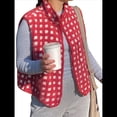 thumbnail image 2 of Chaleco de Cuadros para Mujer, Sin Mangas, de Forro , de Invierno, con Cuello Alto, Cremallera y Bolsillo en el Pecho. Rojo L, 2 of 9
