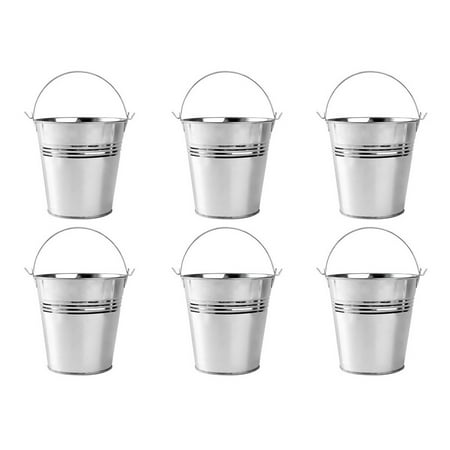 

HOMEMAXS 6pcs Tinplate Fries Bucket Food Serving Container Portable Ice Chiller Cooler with Handle for Wine Champagne Beer (Large Size Sliver)