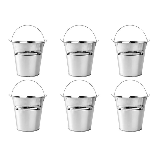 6 Pcs Seau à Frites en Fer-Blanc Récipient de Service Portable Refroidisseur de Glace avec Poignée pour Vin Champagne Bière (Grande Taille, Argent)