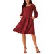 thumbnail image 1 of Vestido casual de longitud a la rodilla con cuello cuadrado y mangas largas de puntos suizos para mujer INSPIRE CHIC con bolsillos XL color rojo vino, 1 of 5