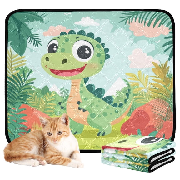 Washable Pet Pee Pads with Super Absorbent Reusable Training Pads for Dogs & Cats Cute Cartoon Dinosaur